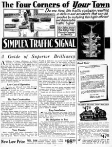 A 1927 dvertisement for the Darley Simplex traffic signal
