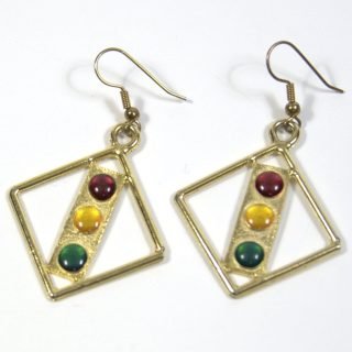 Signal ahead warning sign style Earrings, circa 1975