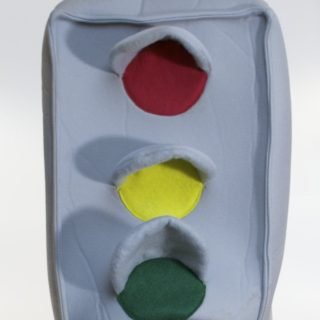 Foam traffic signal hat, apparently from a Nickelodeon TV show
