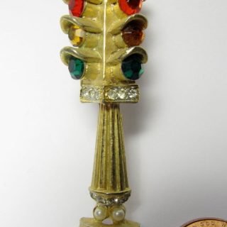 Metal 2-way brooch with colored gem stones