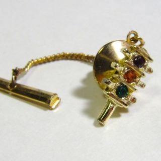 Red-yellow-green rhinestones tie tack and chain