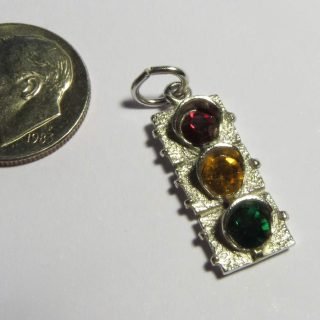 Sterling silver traffic light necklace or charm with colored rhinestone beads. RJL makers mark on back