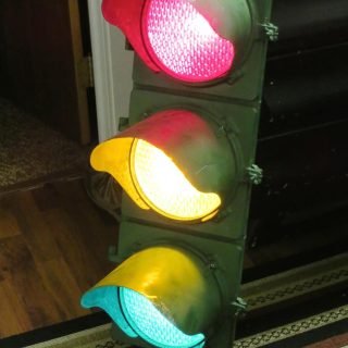 Aluminum Marbelite model 19408 3-section traffic light, late 1960s