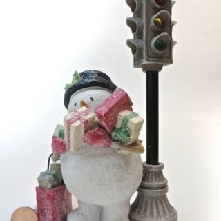 Grasslands Road Snowman with Traffic Signal Light Up Figurine