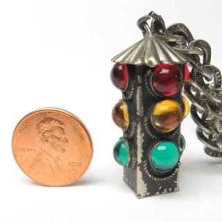 Pewter fixed 4-way traffic light charm bracelet with colored bead indications