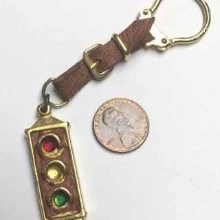 Brev metal traffic light key chain with leather strap, made in Italy