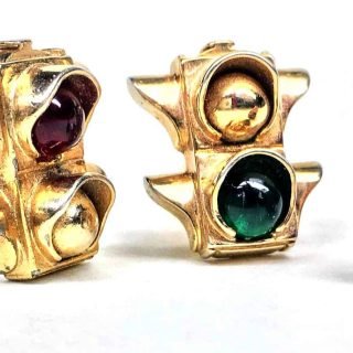 Photo of Gold-tone Red and Green Two-Section Traffic Signal Cufflinks