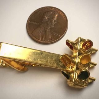 Gold tone 3-way traffic light tie clip
