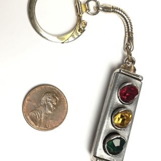 Thick and heavy 1970s Cast Metal Keychain with Rhinestone