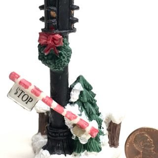Miniature Village Figurine Stop Light with Crossing Arm Decorated for Holidays