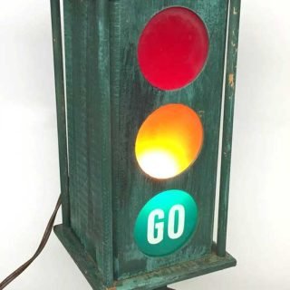 Wooden traffic signal with single 120v bulb and eagle finial