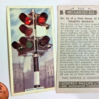This Mechanized Age No. 20 of First Series of 50, Traffic Signals, trading card, circa 1936