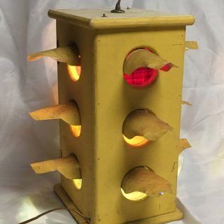 Photo of a wooden home-made 4-way traffic light hanging lamp