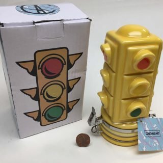 Yellow 4-way Traffic Signal Ceramic Canister by Contained Art, LLC